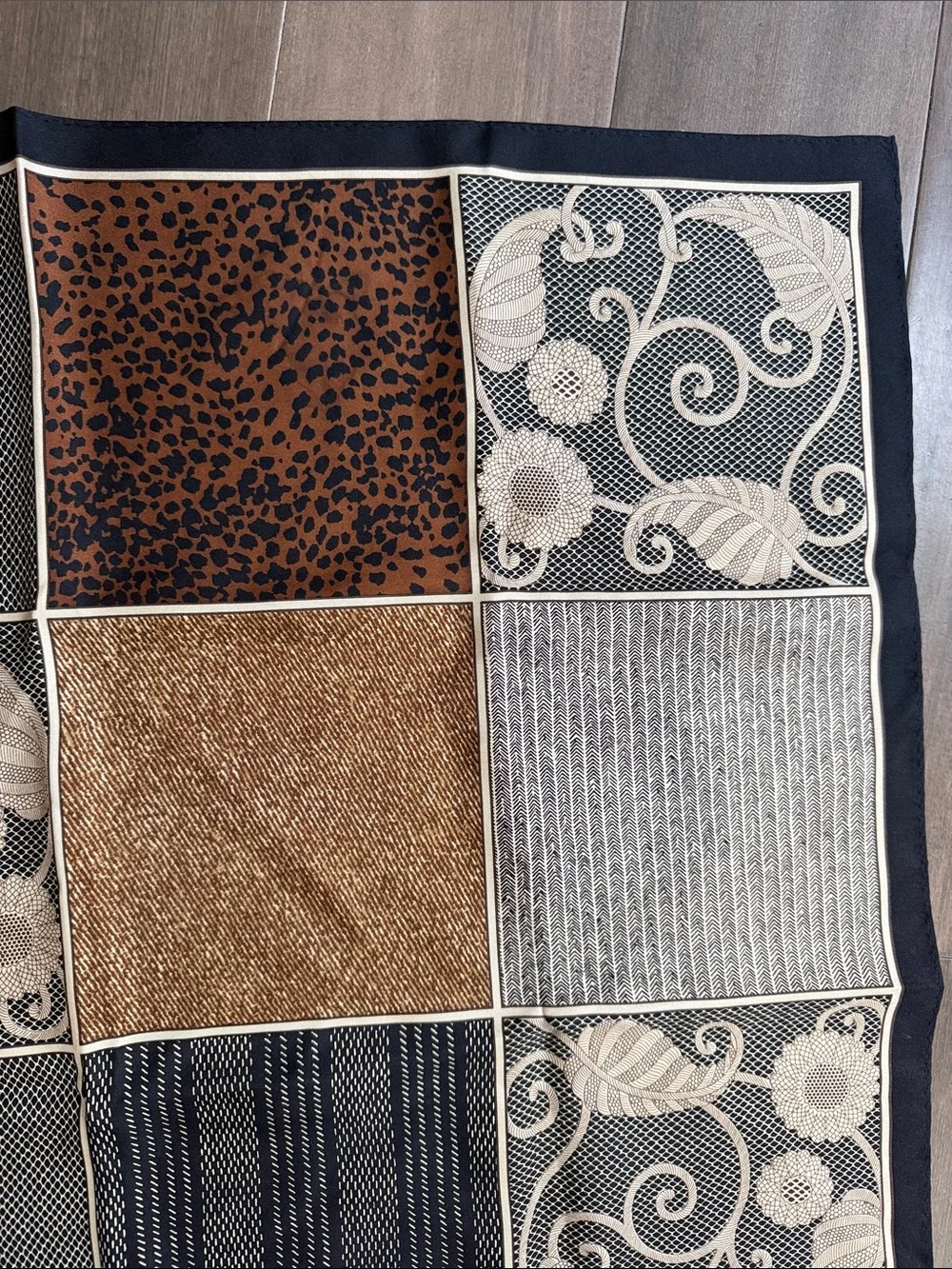 Talbots 100% Silk Patchwork Square Scarf - Leopard, Floral & Netting Print